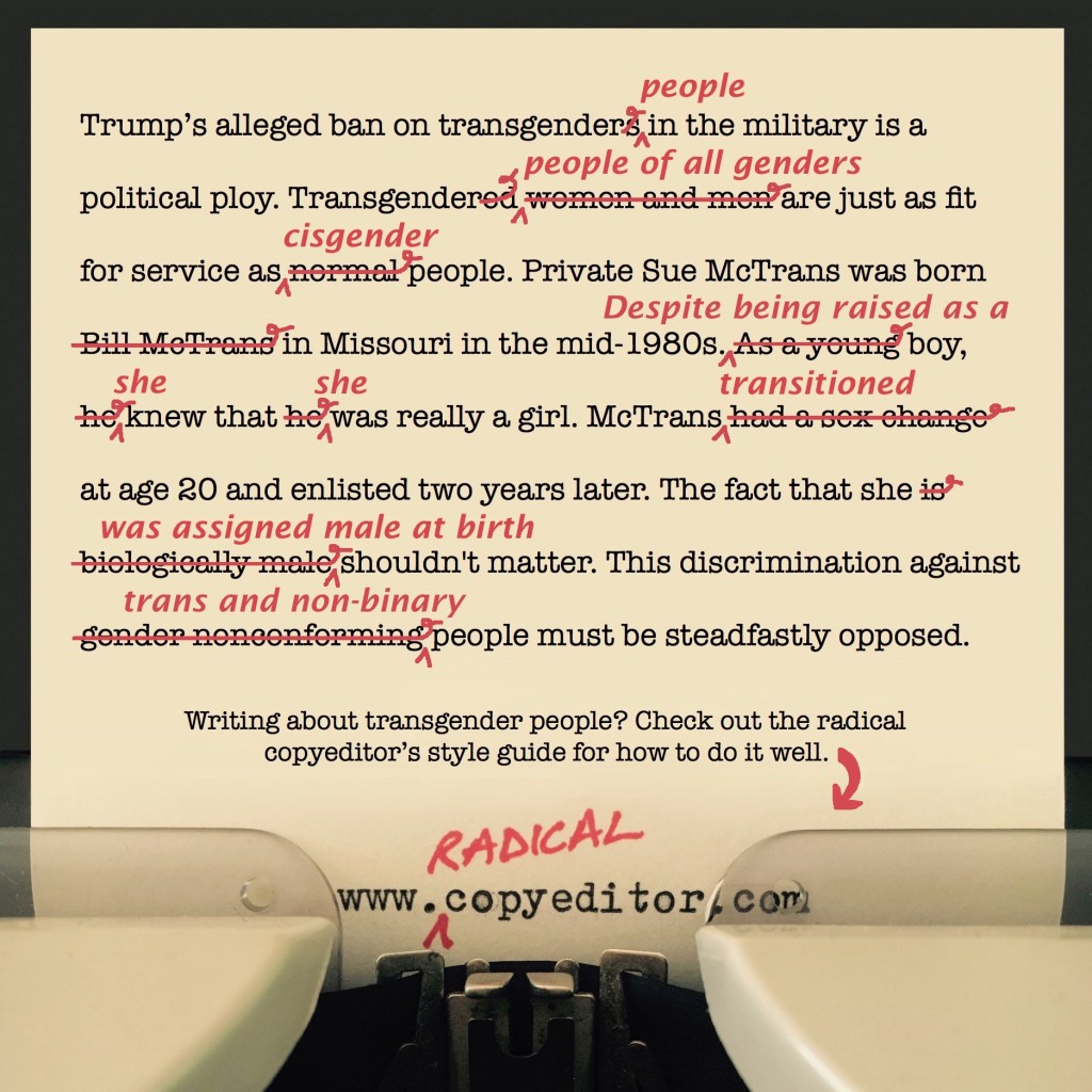 A paragraph of text that's been corrected to be more respectful of trans people