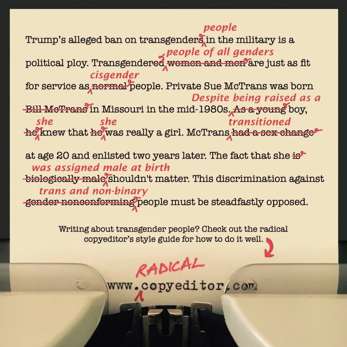 A paragraph of text that's been corrected to be more respectful of trans people