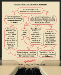 A flowchart illustrating whether or not a particular use of the word "diverse" is correct.