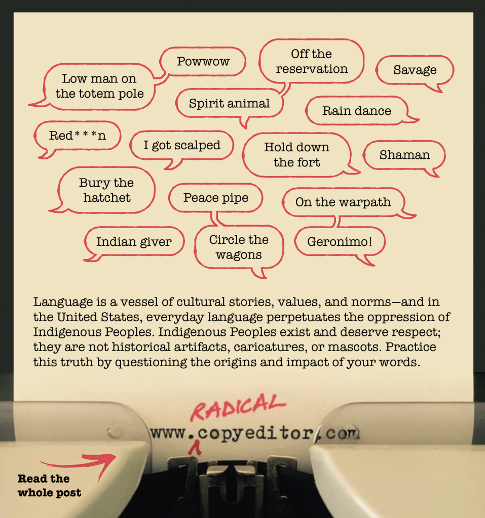 Speech bubbles containing phrases that perpetuate oppression against Indigenous Peoples